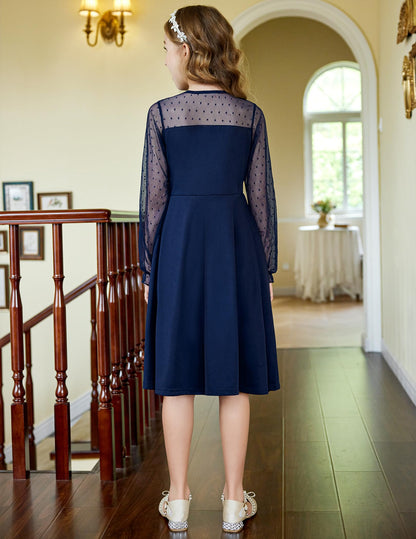Robe Midi Femme en tissu léger, manches longues, coupe fluide – Menvelo