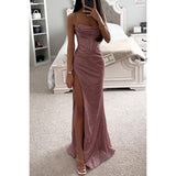 Robe Longue Femme Scintillante – Bustier Sculpté et Fente Haute
