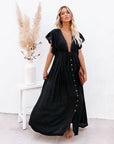 Robe Maxi Bohème Femme en Tissu Léger – Style Boutonné à Taille Coulissante