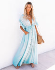 Robe Maxi Bohème Femme en Tissu Léger – Style Boutonné à Taille Coulissante