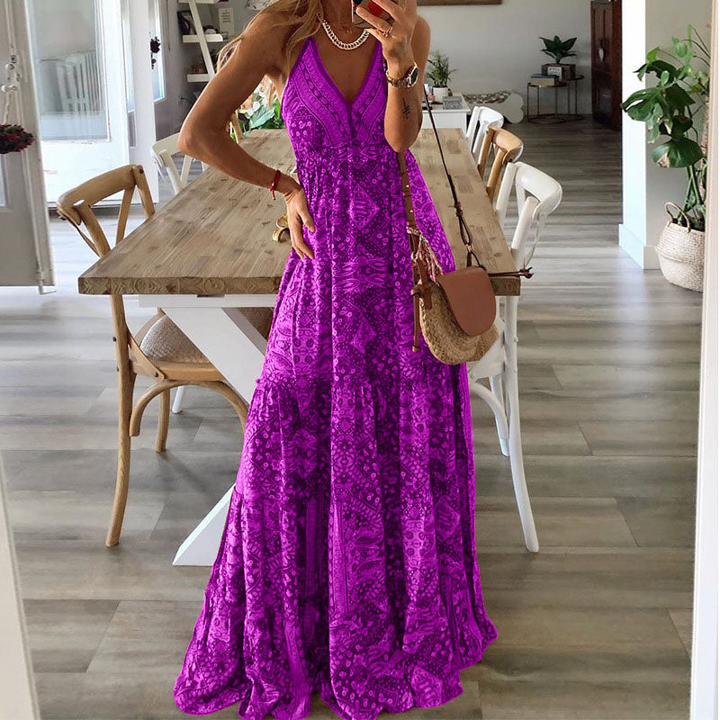 Robe Maxi Bohème Femme en Tissu Léger – Silhouette Fluide Taille Haute à Col V