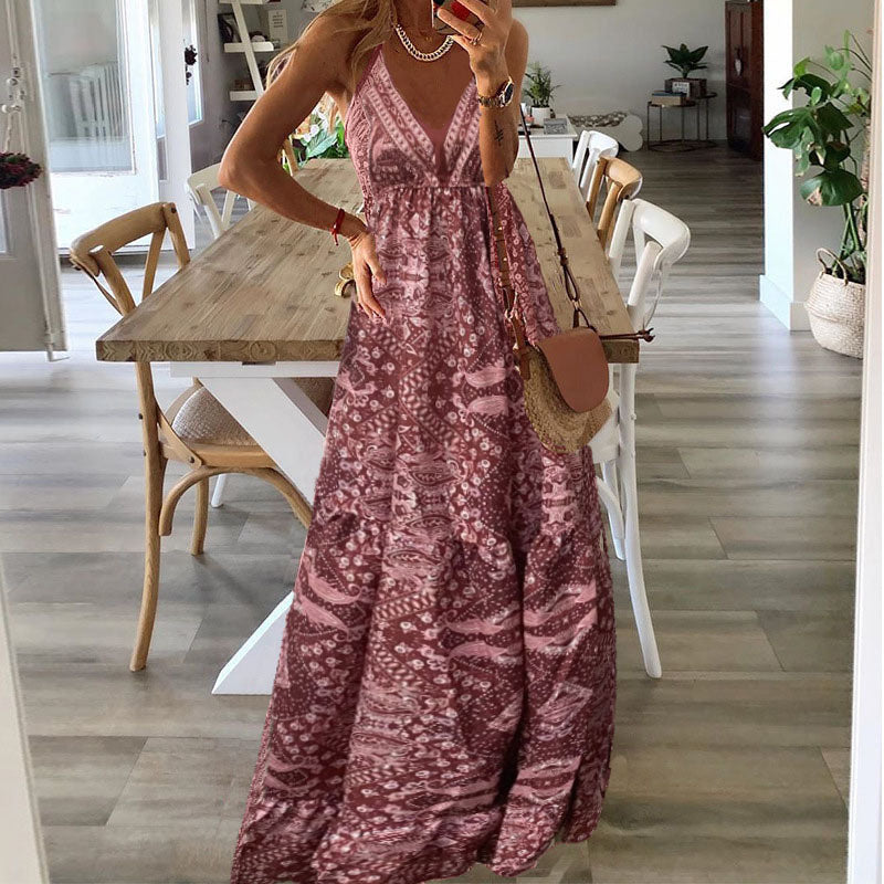 Robe Maxi Bohème Femme en Tissu Léger – Silhouette Fluide Taille Haute à Col V
