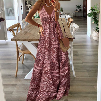Robe Maxi Bohème Femme en Tissu Léger – Silhouette Fluide Taille Haute à Col V