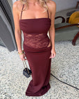 Robe Maxi à Empiècements en Dentelle Femme – Sans Manches Coupe Ajustée Évasée