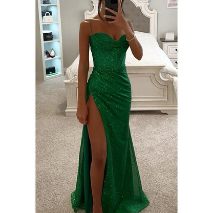 Robe Longue Femme Scintillante – Bustier Sculpté et Fente Haute