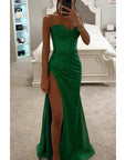 Robe Longue Femme Scintillante – Bustier Sculpté et Fente Haute