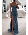 Robe Longue Femme Scintillante – Bustier Sculpté et Fente Haute