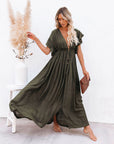 Robe Maxi Bohème Femme en Tissu Léger – Style Boutonné à Taille Coulissante