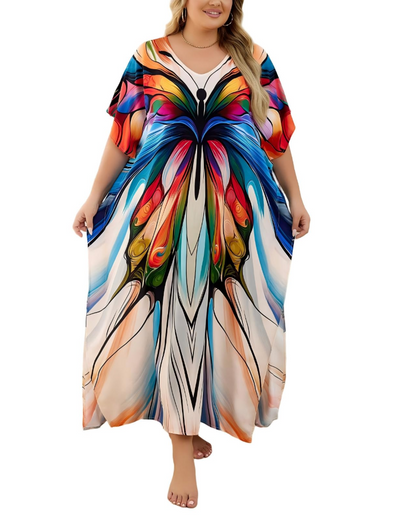 Olive Kaftan Femme Grande Taille – Robe Maxi Plage Fluide, Coupe Ample & Style Bohème