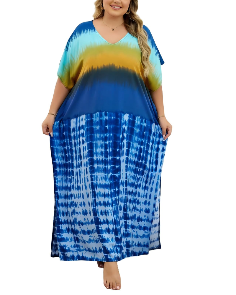Olive Kaftan Femme Grande Taille – Robe Maxi Plage Fluide, Coupe Ample & Style Bohème