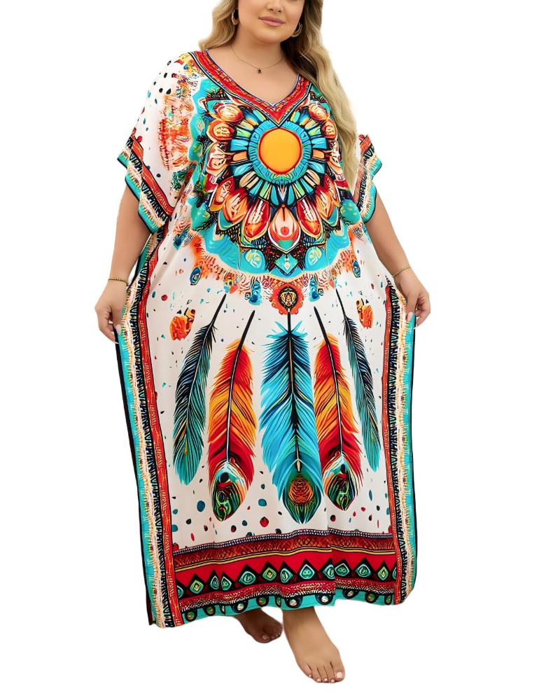 Olive Kaftan Femme Grande Taille – Robe Maxi Plage Fluide, Coupe Ample & Style Bohème