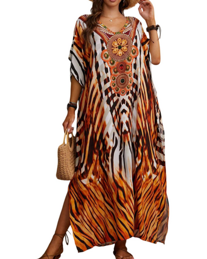 Olive Kaftan Femme Grande Taille – Robe Maxi Plage Fluide, Coupe Ample & Style Bohème