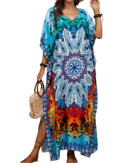 Olive Kaftan Femme Grande Taille – Robe Maxi Plage Fluide, Coupe Ample & Style Bohème