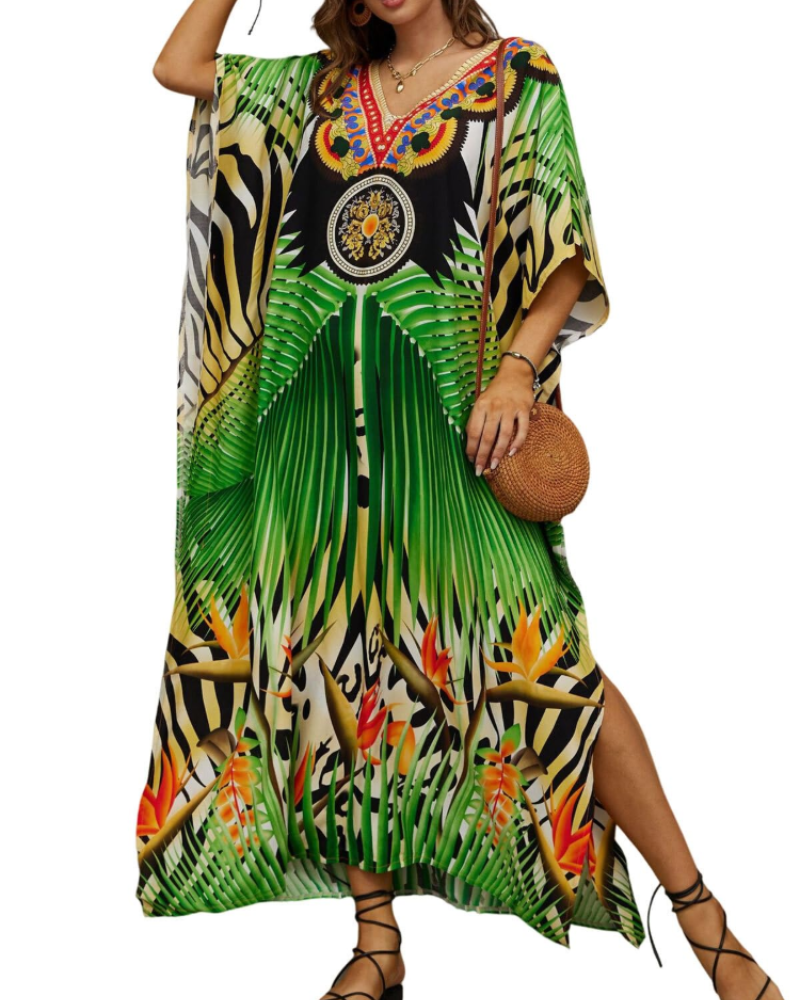 Olive Kaftan Femme Grande Taille – Robe Maxi Plage Fluide, Coupe Ample & Style Bohème