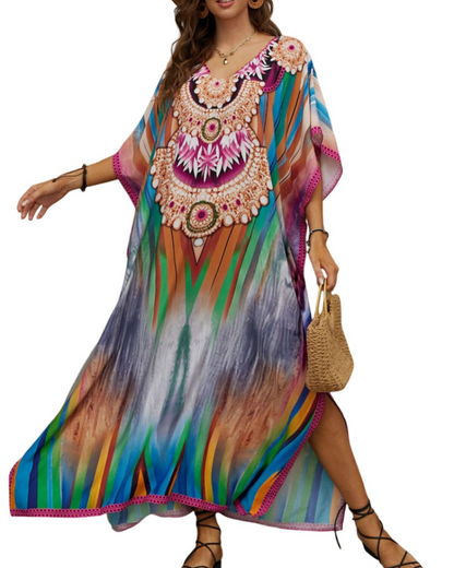 Olive Kaftan Femme Grande Taille – Robe Maxi Plage Fluide, Coupe Ample & Style Bohème