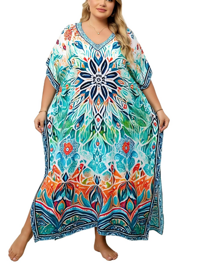 Olive Kaftan Femme Grande Taille – Robe Maxi Plage Fluide, Coupe Ample & Style Bohème
