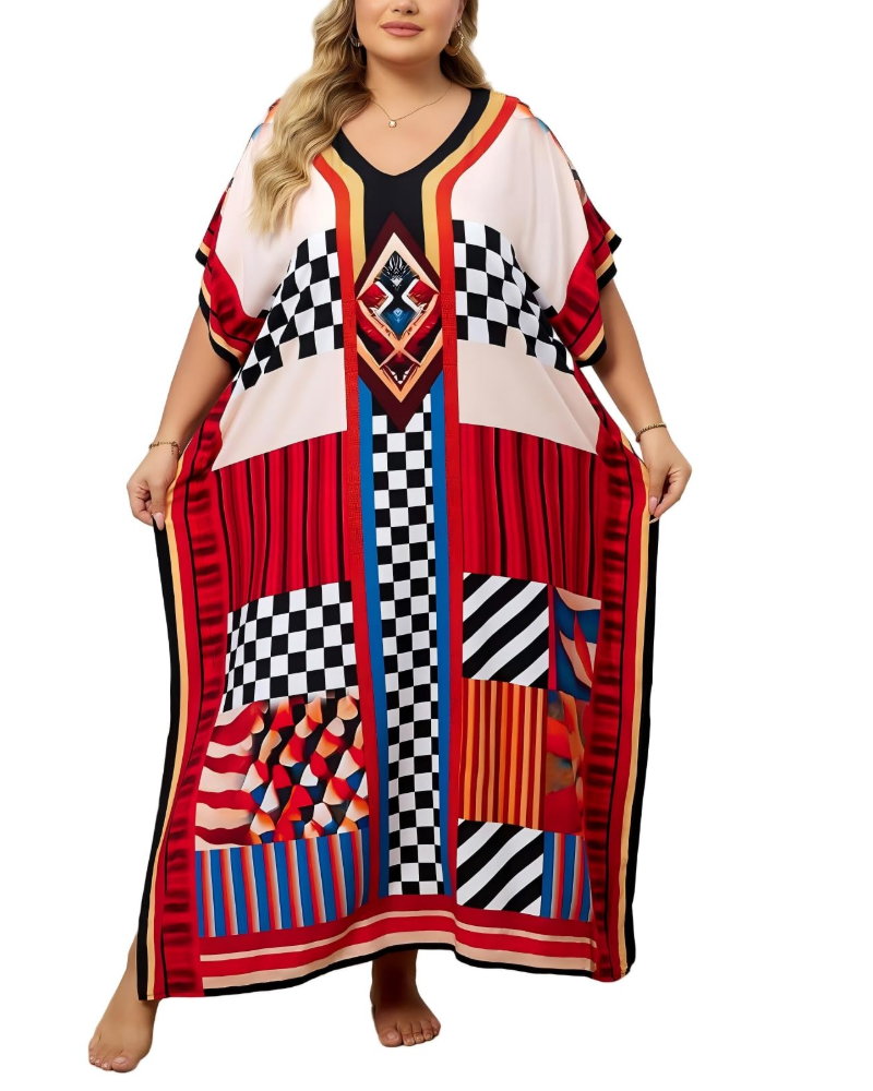 Olive Kaftan Femme Grande Taille – Robe Maxi Plage Fluide, Coupe Ample & Style Bohème