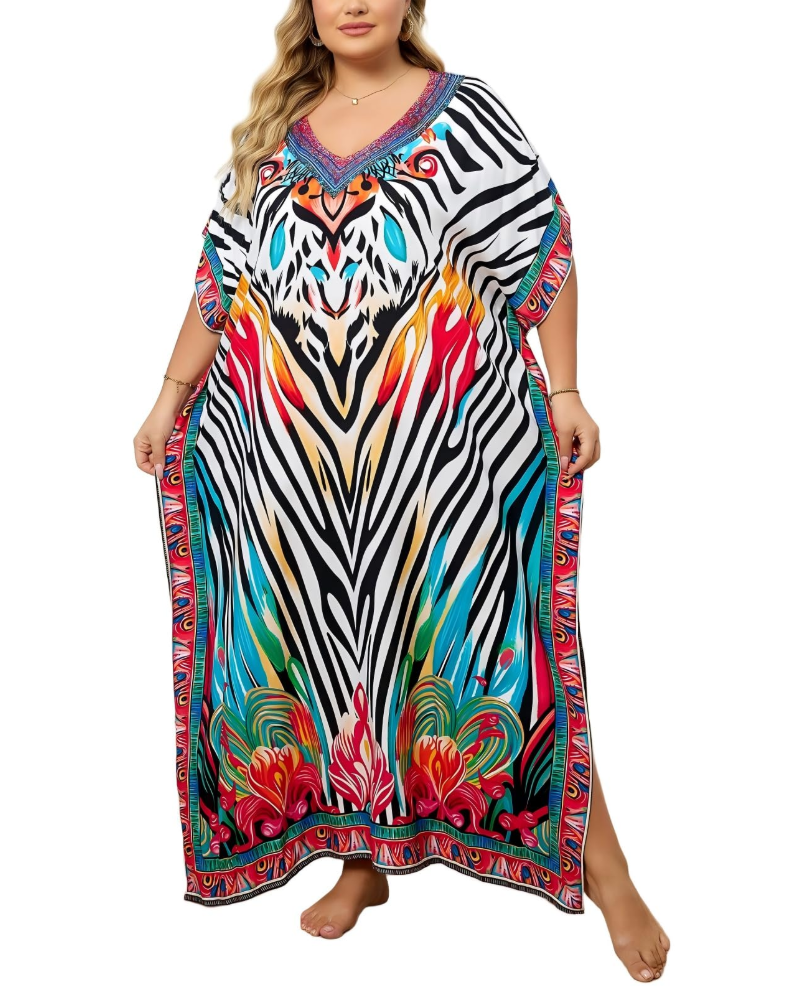 Olive Kaftan Femme Grande Taille – Robe Maxi Plage Fluide, Coupe Ample & Style Bohème