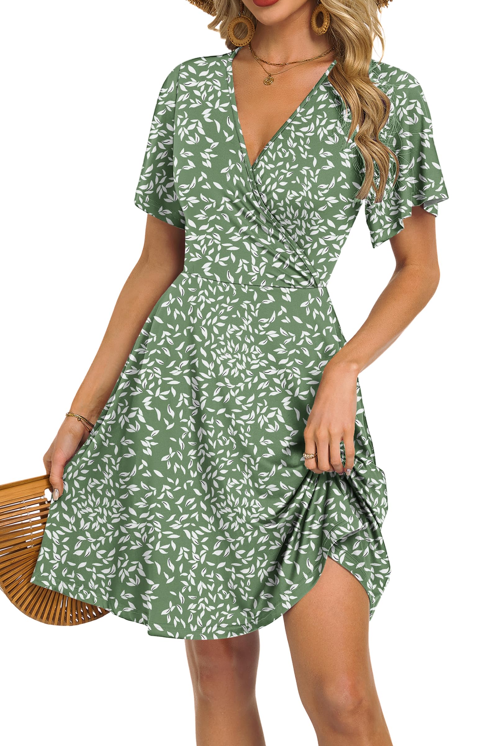 Robe Mini Femme en tissu léger, col V, coupe fluide – Menvelo