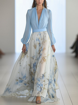 Robe Maxi Fleurie Femme – Col V Taille Ajustée