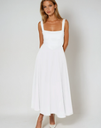 Robe midi femme col carré – coupe évasée sans manches