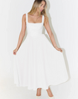 Robe midi femme col carré – coupe évasée sans manches