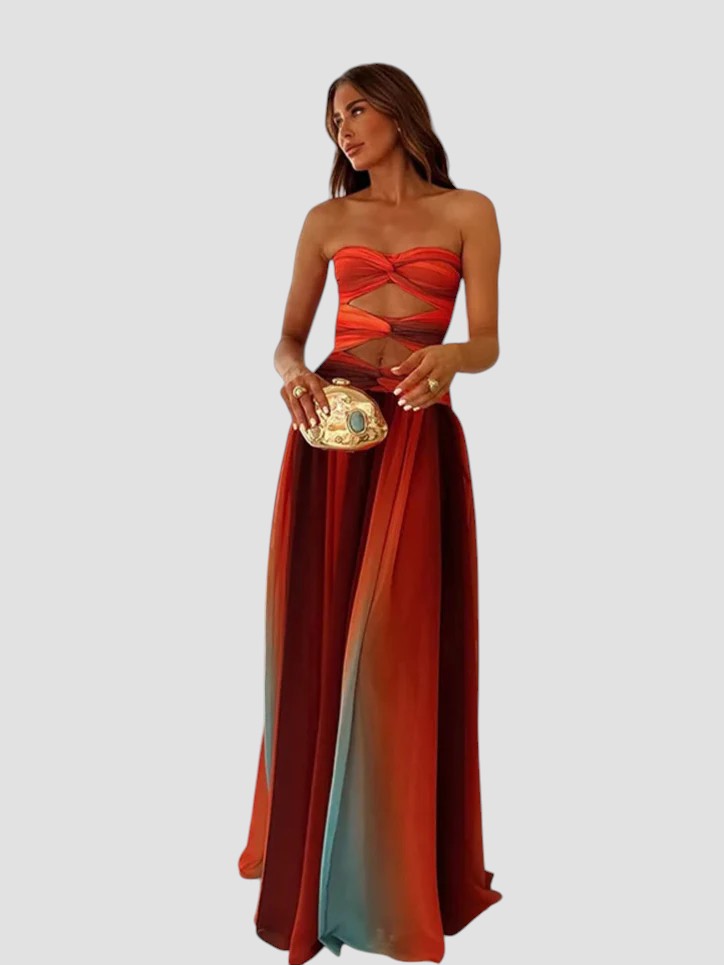 Robe longue dos nu femme en satin – laçage