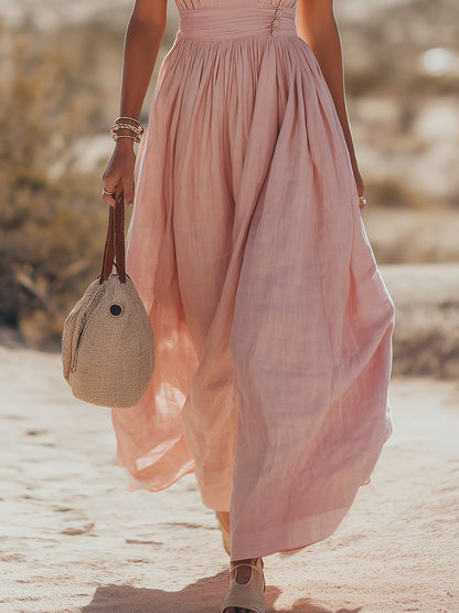 Phoebe | Robe maxi bohème en coton-lin à col halter pour femme