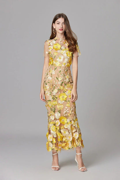 Phoebe | Robe maxi sans manches pour femme avec appliqué floral