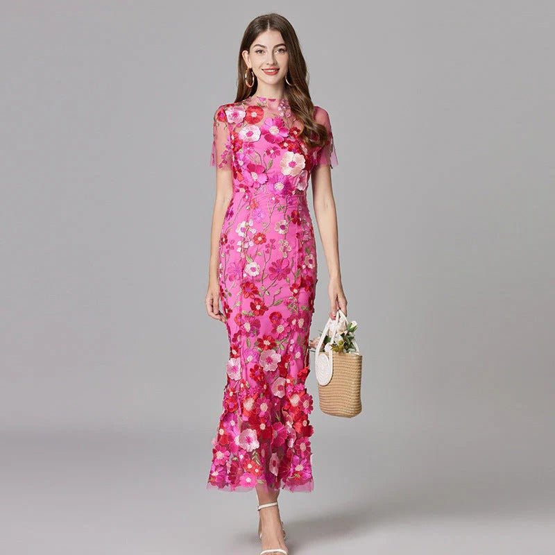 Phoebe | Robe maxi sans manches pour femme avec appliqué floral