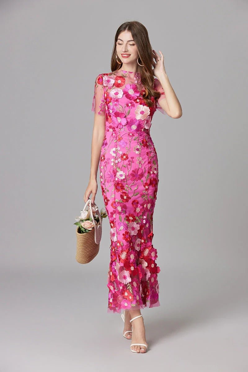 Phoebe | Robe maxi sans manches pour femme avec appliqué floral