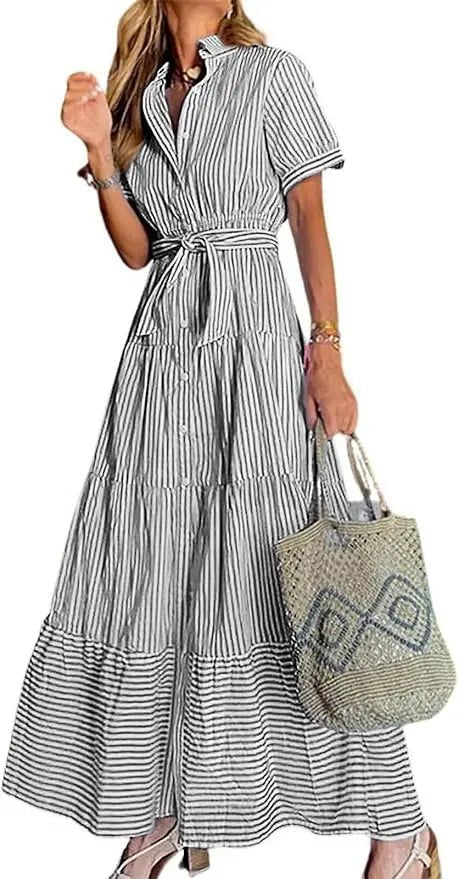 Phoebe | Robe maxi à volants à étages rayée pour femme
