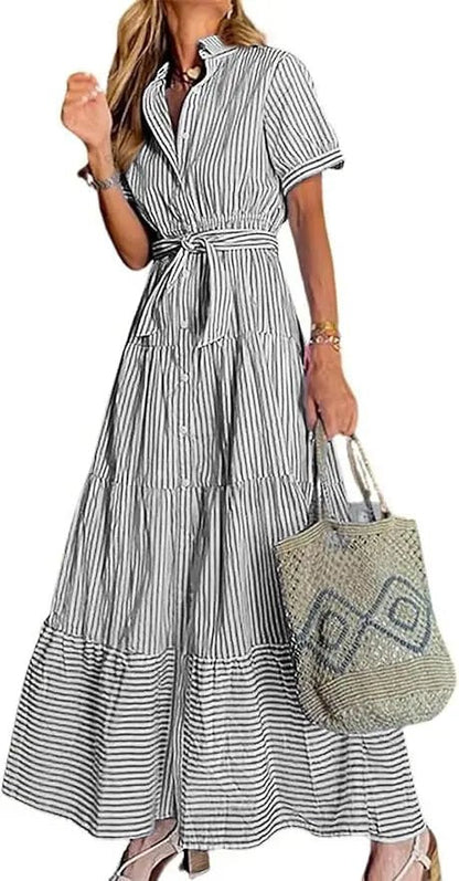 Phoebe | Robe maxi à volants à étages rayée pour femme