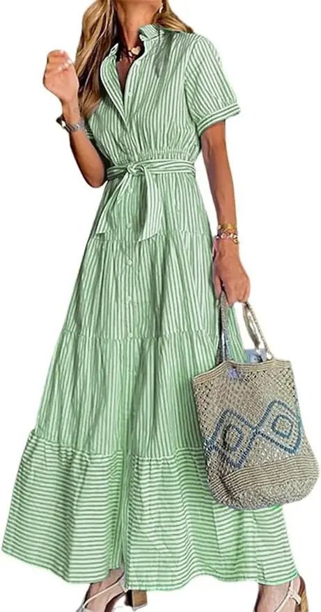 Phoebe | Robe maxi à volants à étages rayée pour femme
