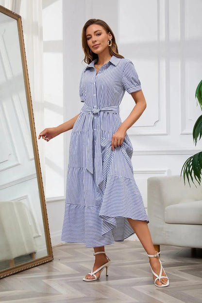 Phoebe | Robe maxi à volants à étages rayée pour femme