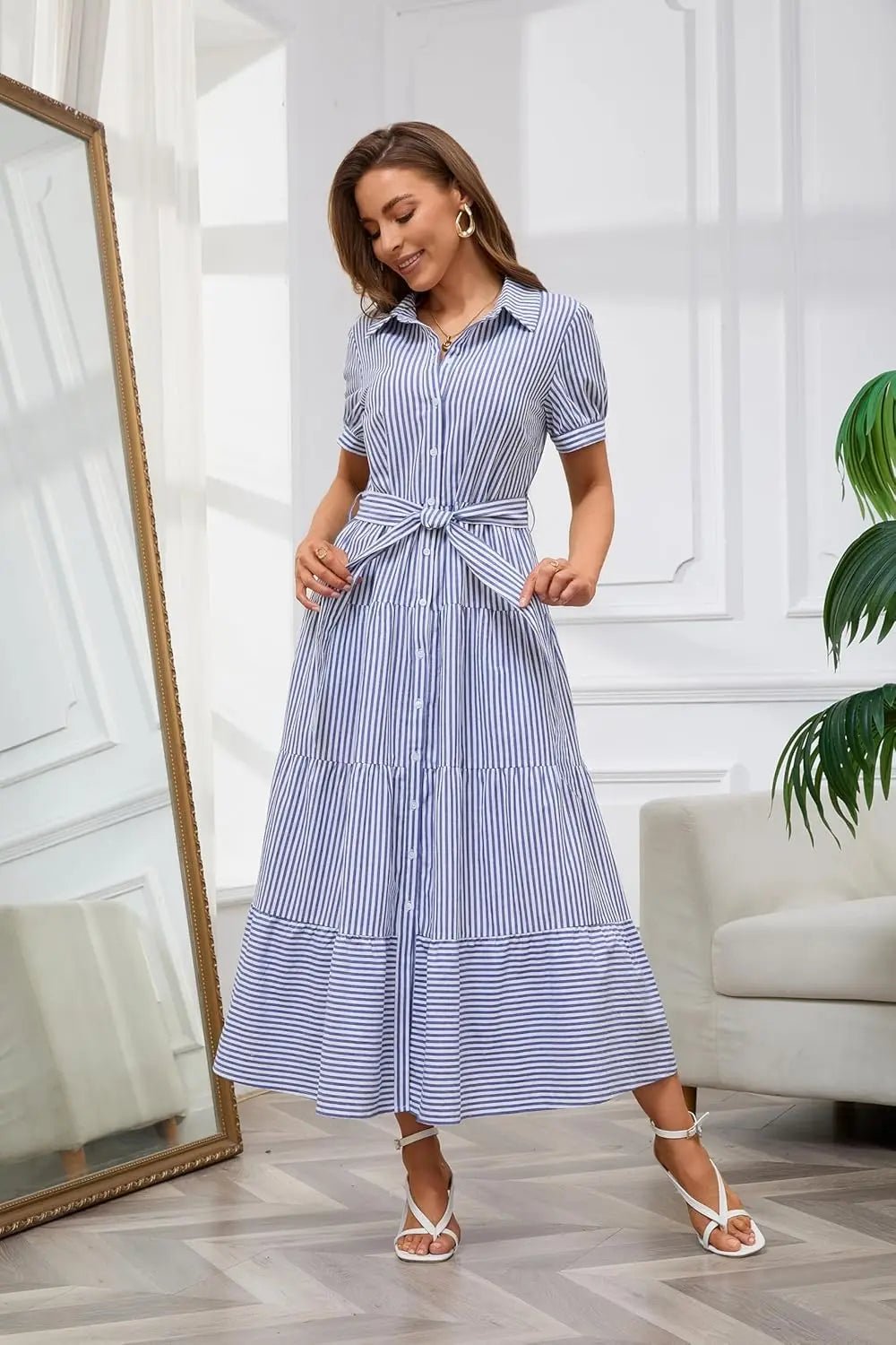 Phoebe | Robe maxi à volants à étages rayée pour femme