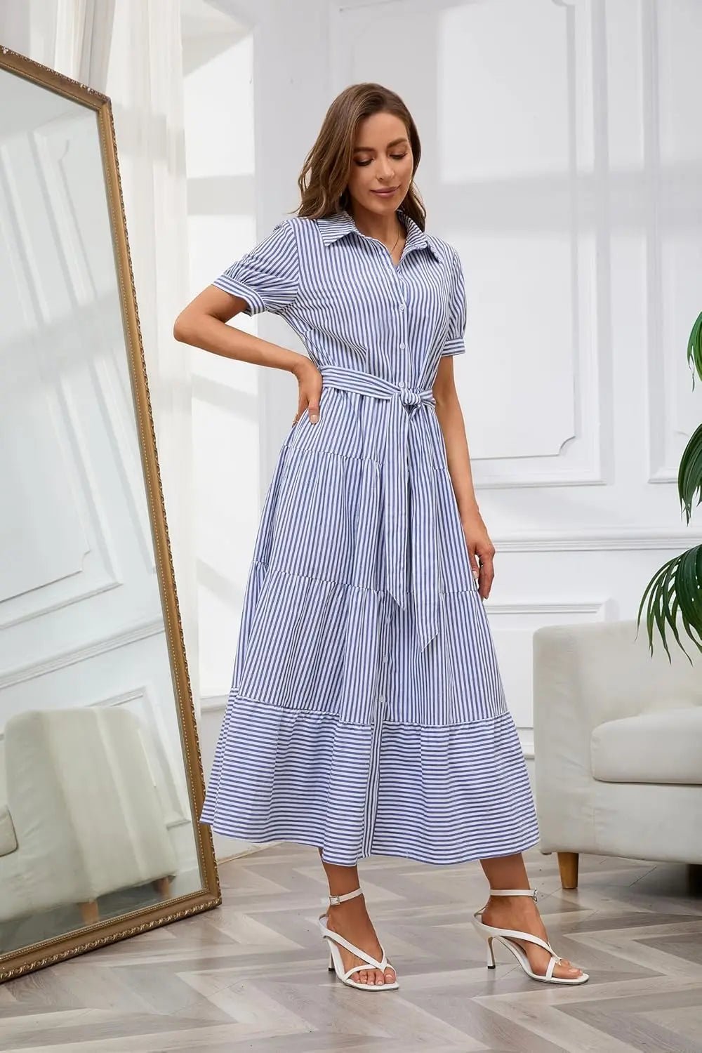 Phoebe | Robe maxi à volants à étages rayée pour femme
