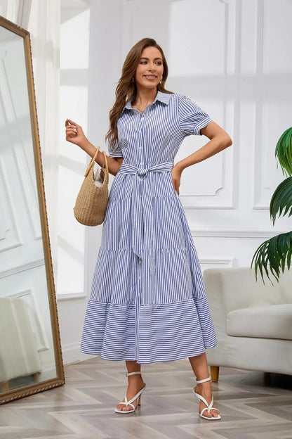 Phoebe | Robe maxi à volants à étages rayée pour femme