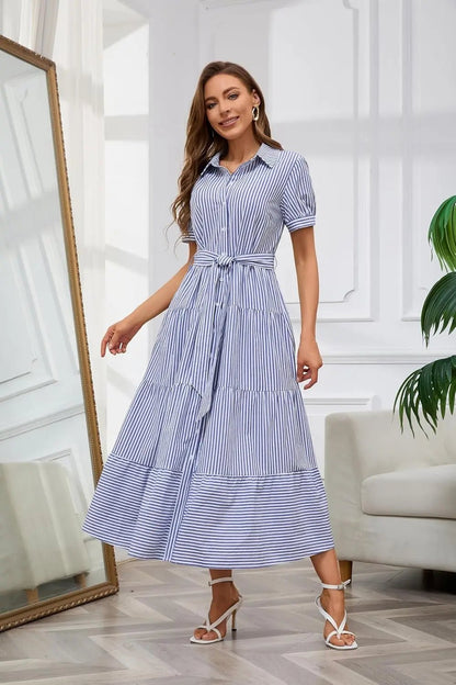 Phoebe | Robe maxi à volants à étages rayée pour femme