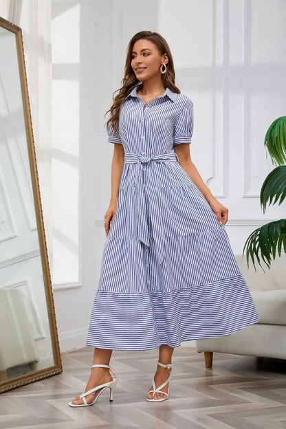 Phoebe | Robe maxi à volants à étages rayée pour femme