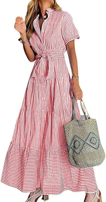 Phoebe | Robe maxi à volants à étages rayée pour femme