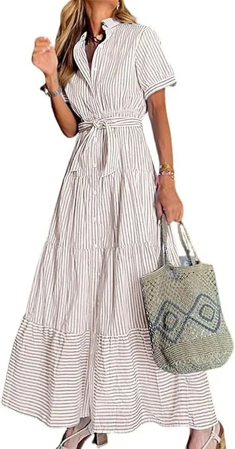 Phoebe | Robe maxi à volants à étages rayée pour femme