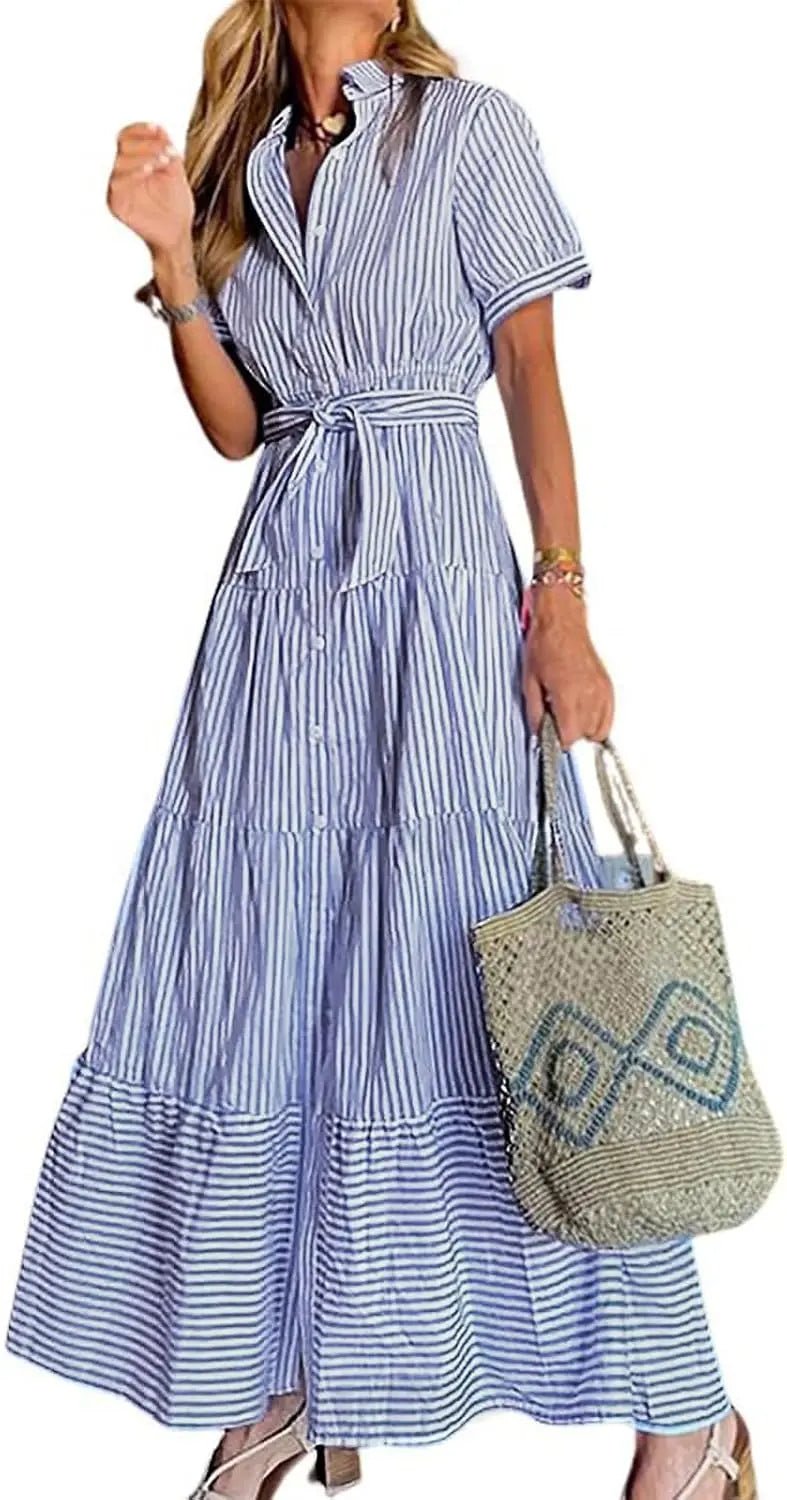 Phoebe | Robe maxi à volants à étages rayée pour femme