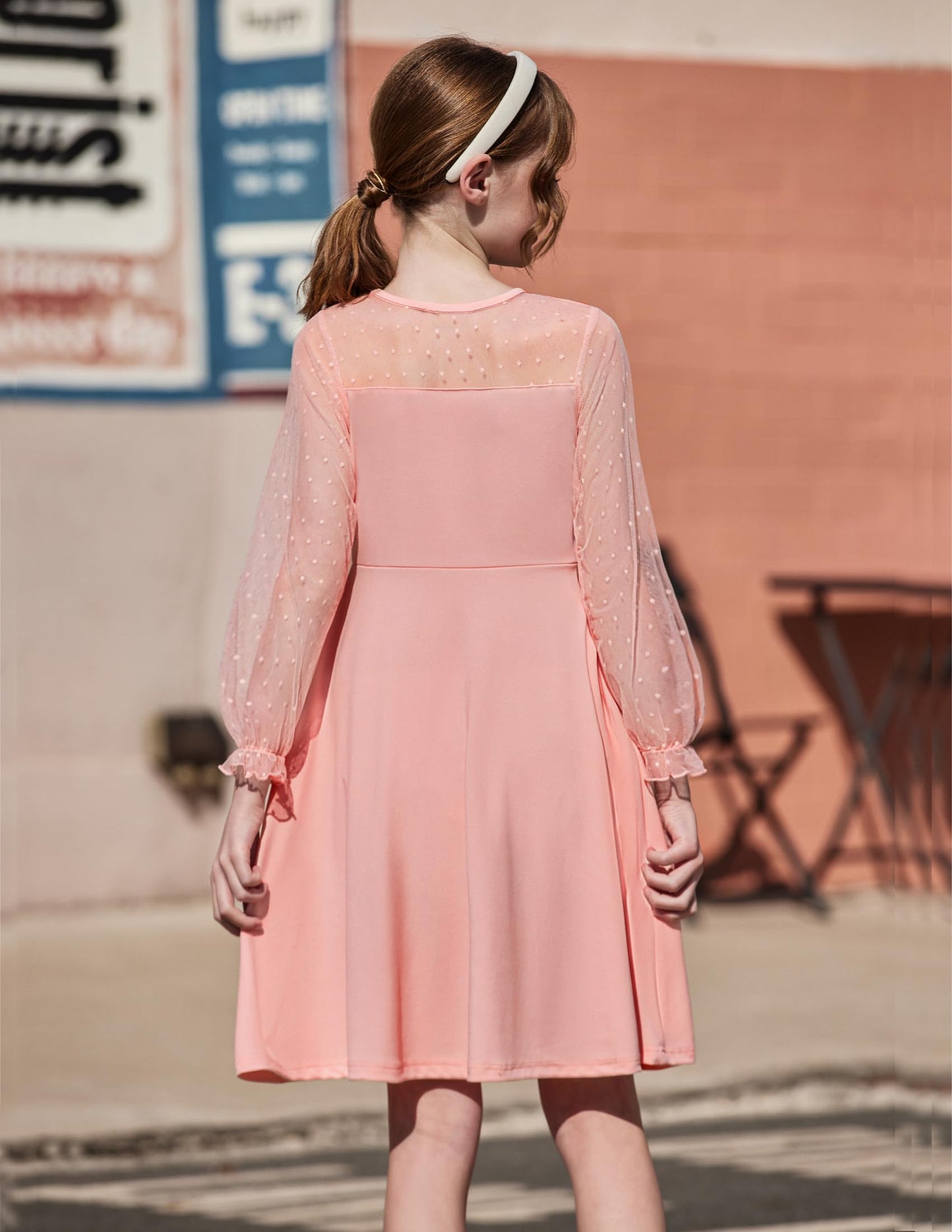Robe Midi Femme en tissu léger, manches longues, coupe fluide – Menvelo