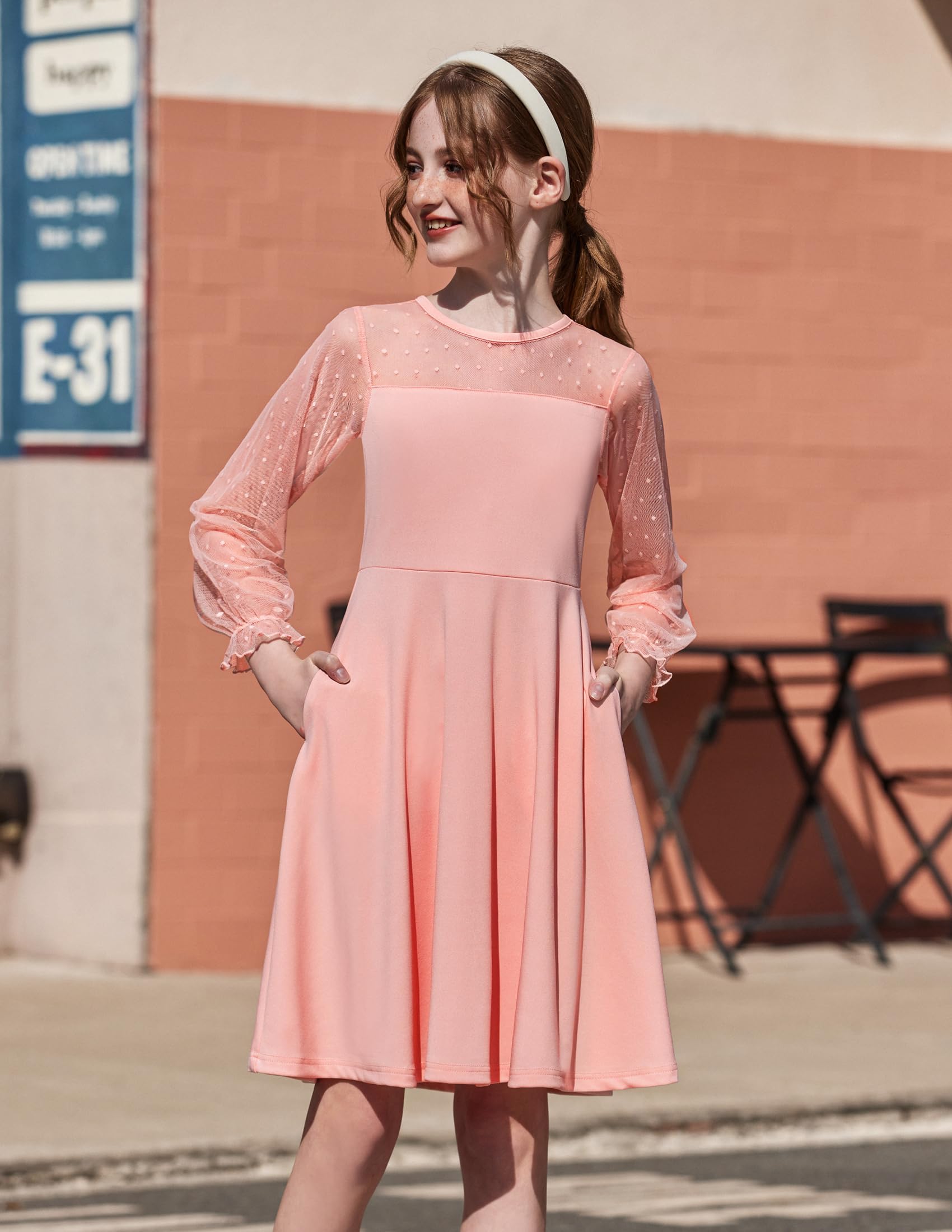 Robe Midi Femme en tissu léger, manches longues, coupe fluide – Menvelo
