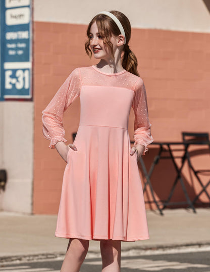 Robe Midi Femme en tissu léger, manches longues, coupe fluide – Menvelo