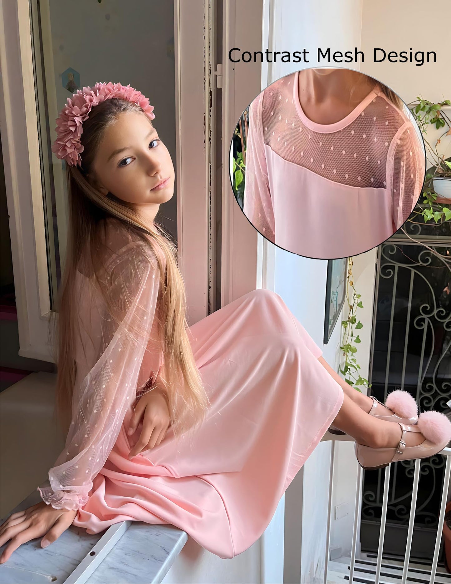 Robe Midi Femme en tissu léger, manches longues, coupe fluide – Menvelo