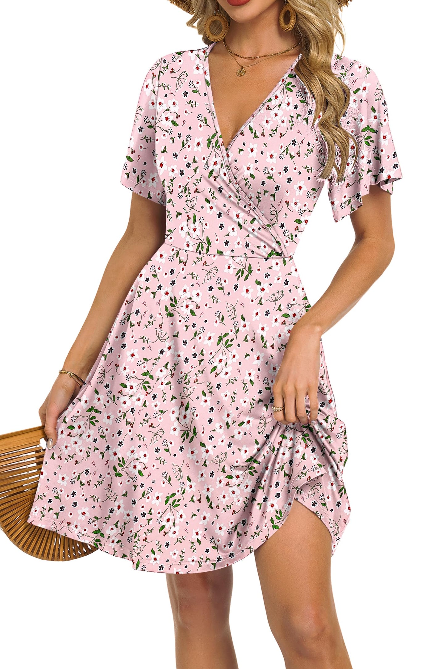 Robe Mini Femme en tissu léger, col V, coupe fluide – Menvelo