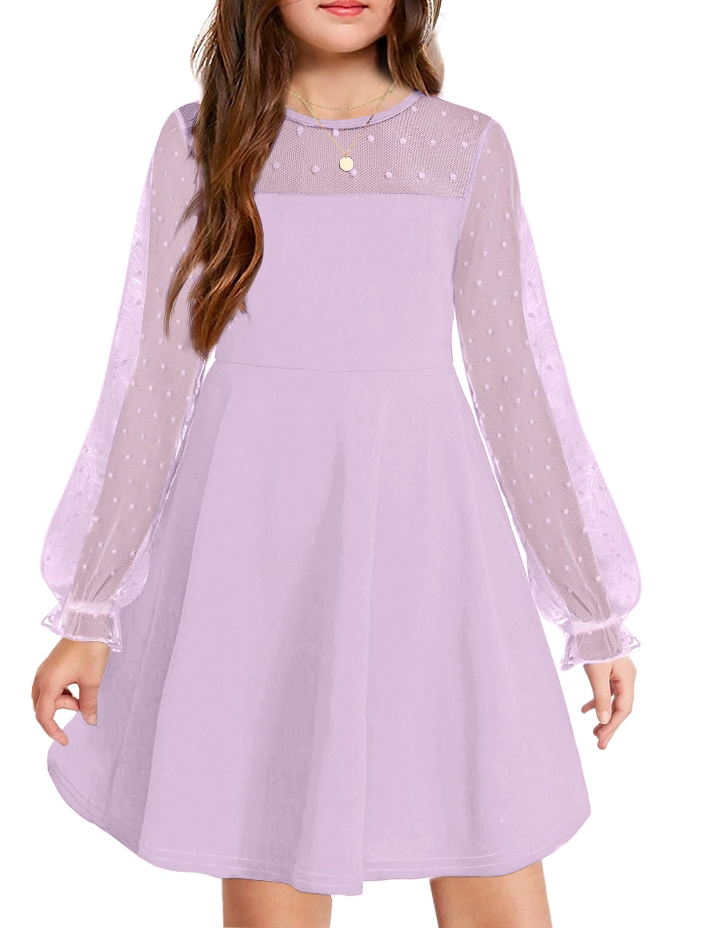 Robe Midi Femme en tissu léger, manches longues, coupe fluide – Menvelo