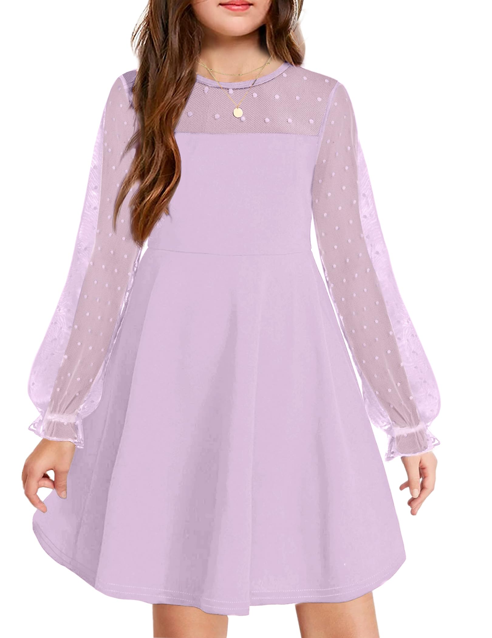 Robe Midi Femme en tissu léger, manches longues, coupe fluide – Menvelo